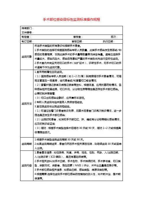 手术部位感染目标性监测标准操作规程