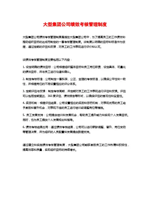 大型集团公司绩效考核管理制度