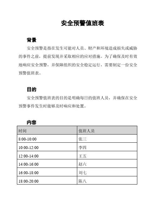 安全预警值班表