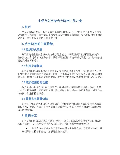 小学今冬明春火灾防控工作方案