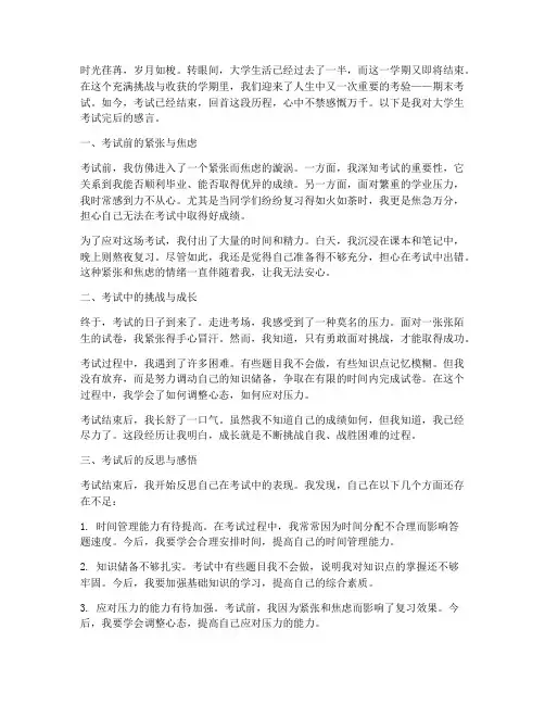 大学生考试完后的感言