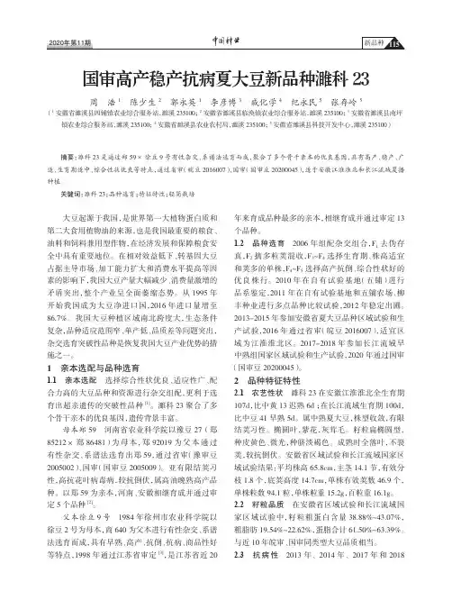 国审高产稳产抗病夏大豆新品种濉科23