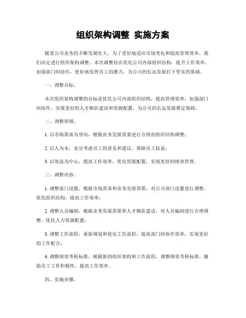 组织架构调整 实施方案