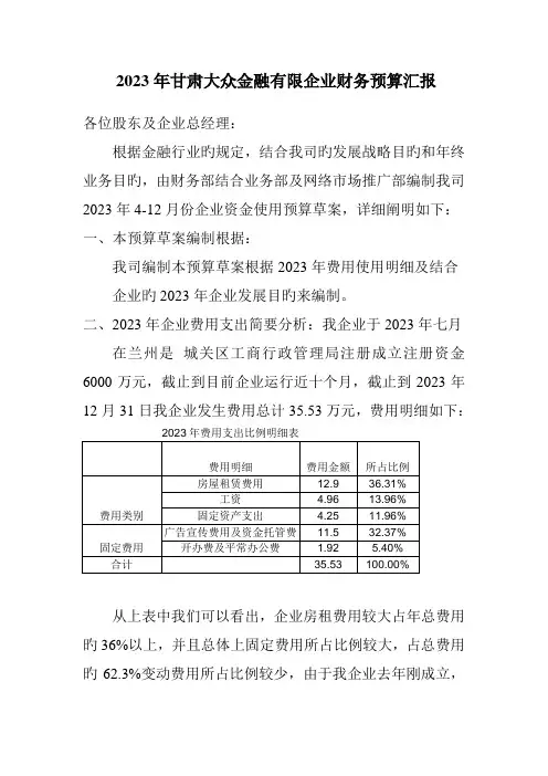 金融企业预算报告