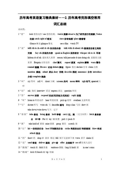 历年高考完形填空常用词汇总结22610