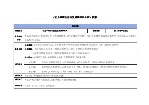 《幼儿早期动作的发展规律和分类》教案