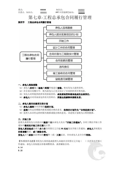 监理合同第七章-工程总承包合同履行管理