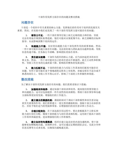 干部作用发挥方面存在的问题及整改措施