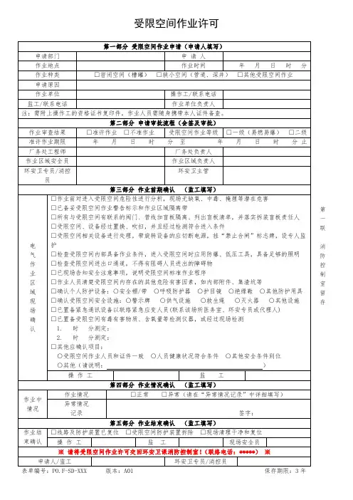 受限空间作业许可证(模版)