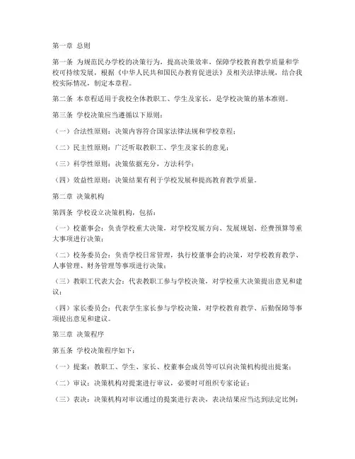 民办学校决策章程模板范文