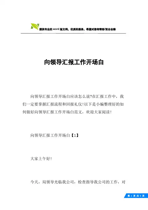 向领导汇报工作开场白