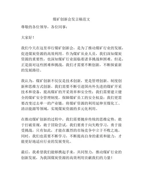 煤矿创新会发言稿范文