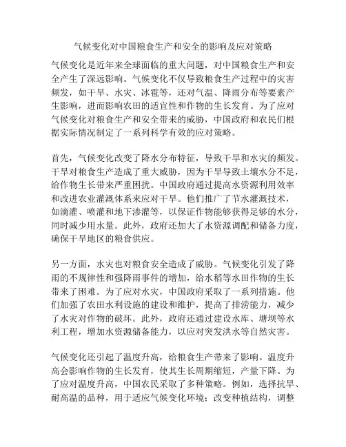 气候变化对中国粮食生产和安全的影响及应对策略