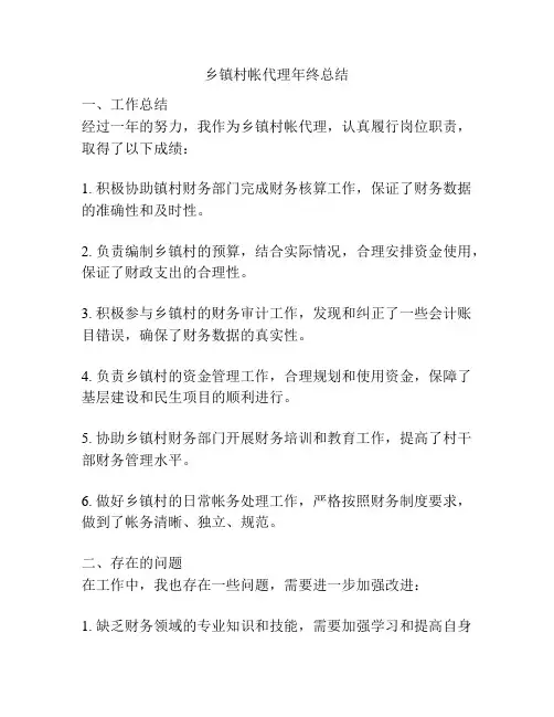 乡镇村帐代理年终总结