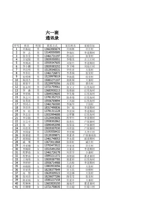 六一班通讯录