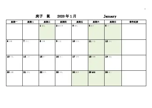 2020年度日程表-每月一张-可记事-可编辑-完美版