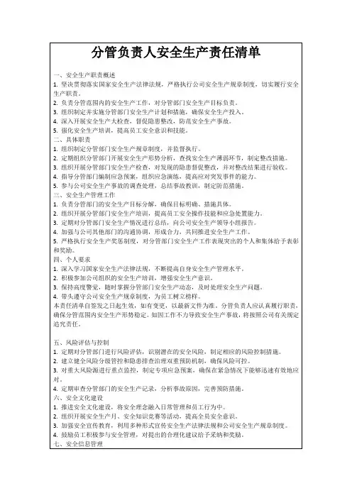 分管负责人安全生产责任清单