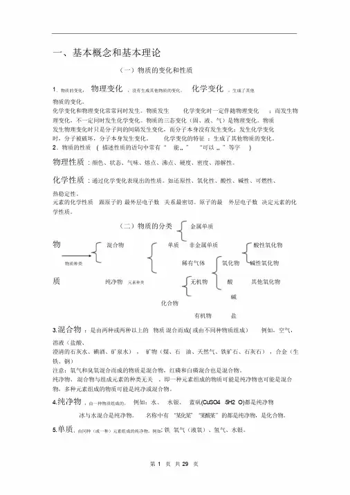 中考化学总复习基础知识详细总结