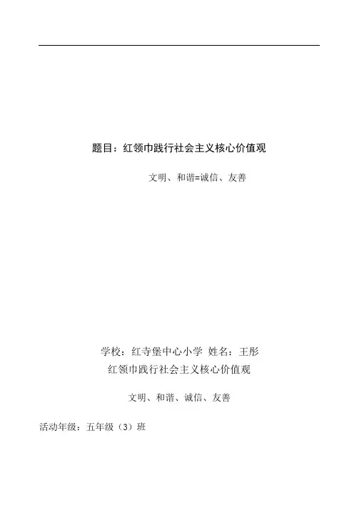 红领巾践行社会主义核心价值观案例