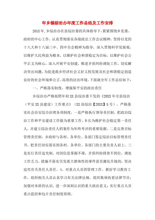 2019年年乡镇综治办年度工作总结及工作安排