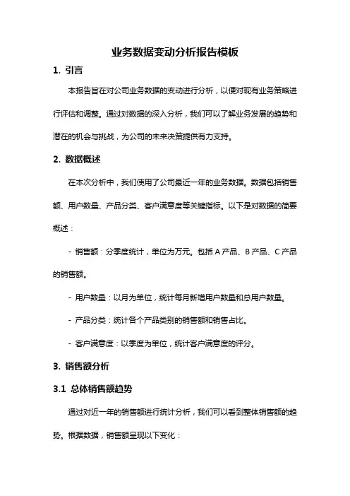 业务数据变动分析报告模板