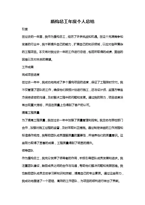 盾构总工年度个人总结