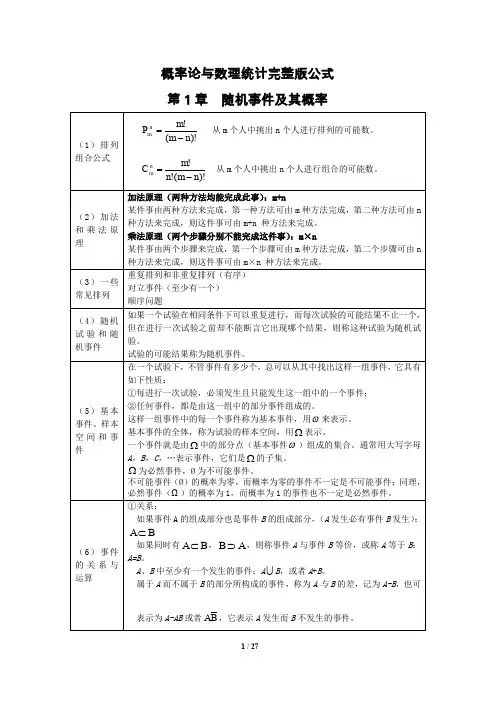 (完整word版)概率论与数理统计(完整公式,知识点梳理)(word文档良心出品)