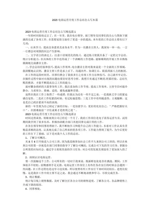 2023电商运营月度工作总结怎么写5篇1