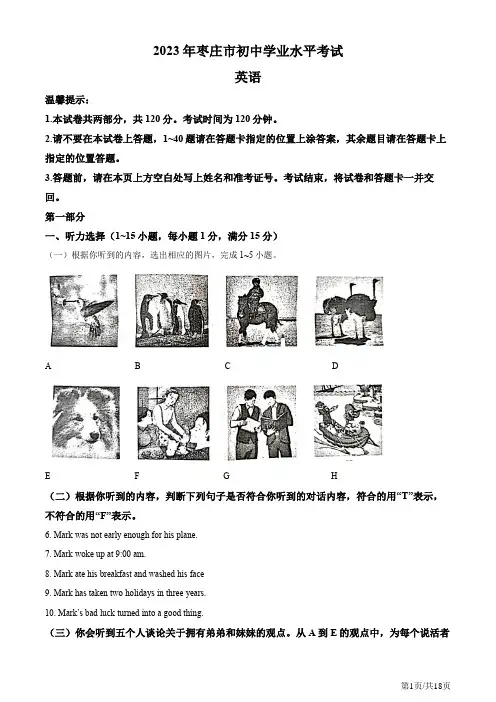 2023年山东省枣庄市中考英语真题(解析版)