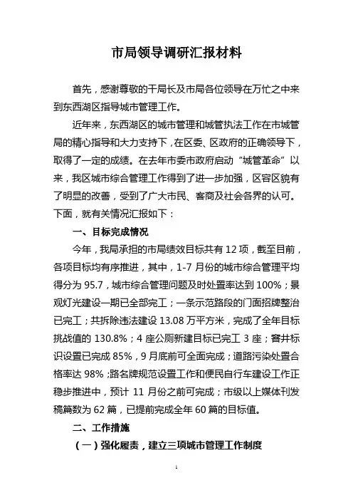市局领导调研汇报材料(9.20)