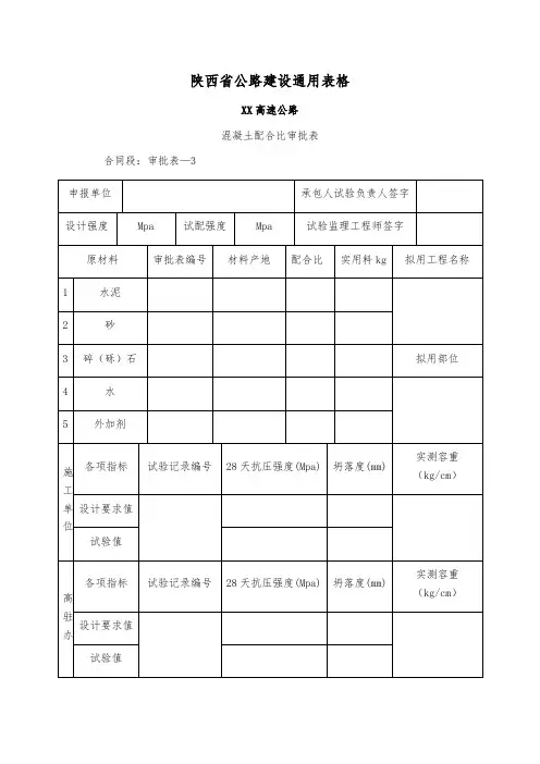 混凝土配合比审批表