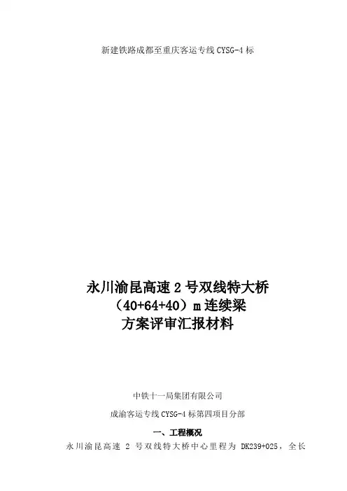 永川渝昆高速2号双线特大桥连续梁施工方案方案评审汇报材料