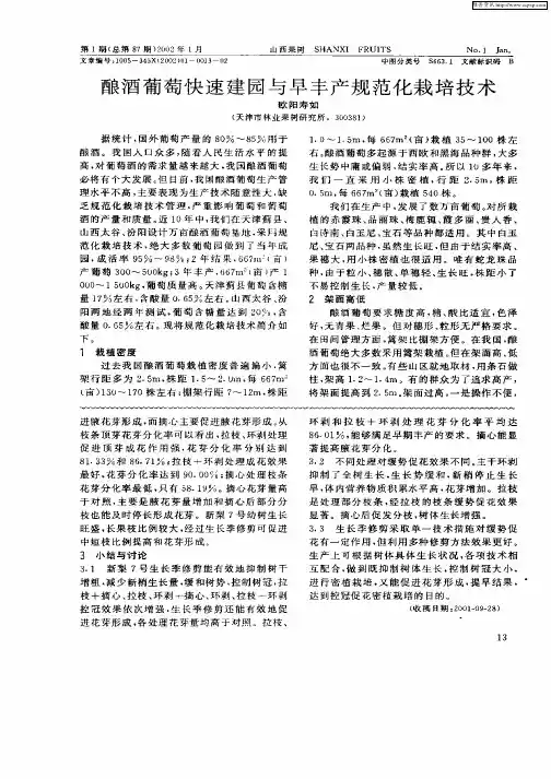 酿酒葡萄快速建园与早丰产规范化栽培技术