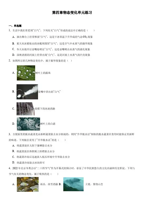 第四章物态变化单元练习-2024-2025学年苏科版八年级上册物理