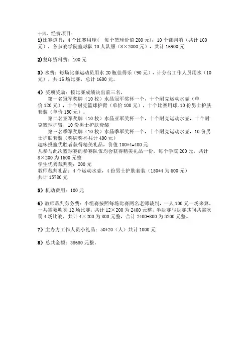 篮球赛预算