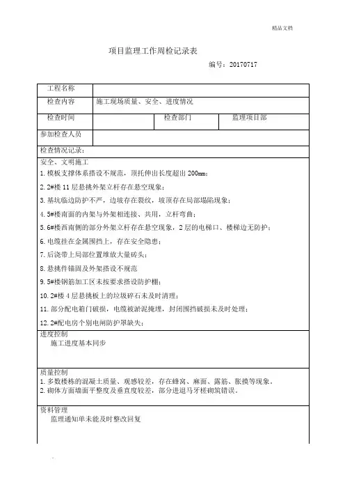 项目监理工作周检记录表