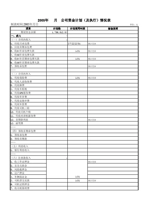公司资金计划 及执行 情况表