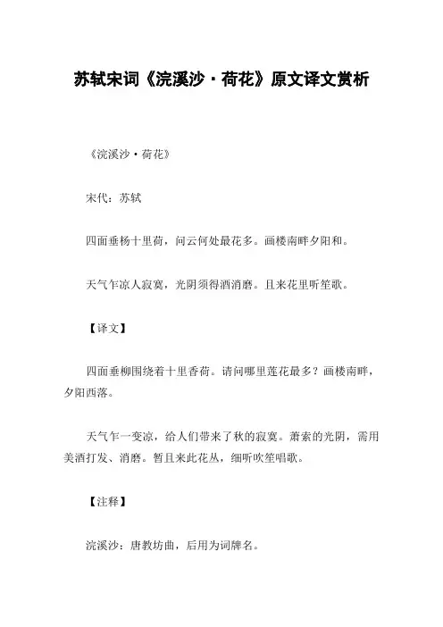 苏轼宋词《浣溪沙·荷花》原文译文赏析