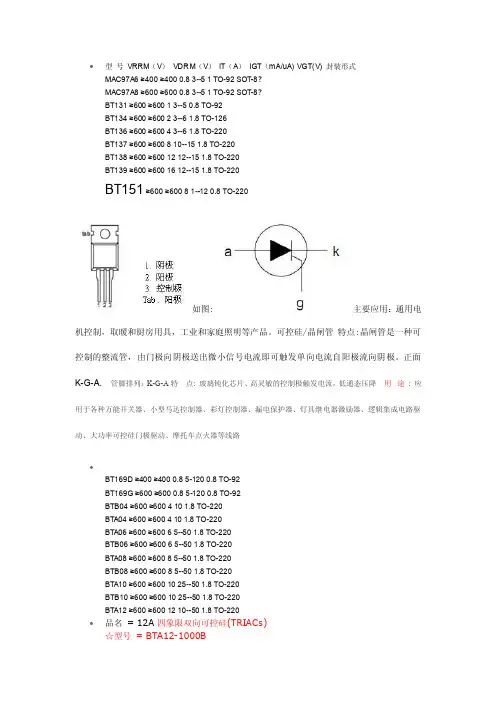 可控硅参数——精选推荐