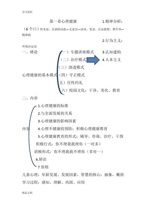 最新中小学心理健康笔记整理复习进程