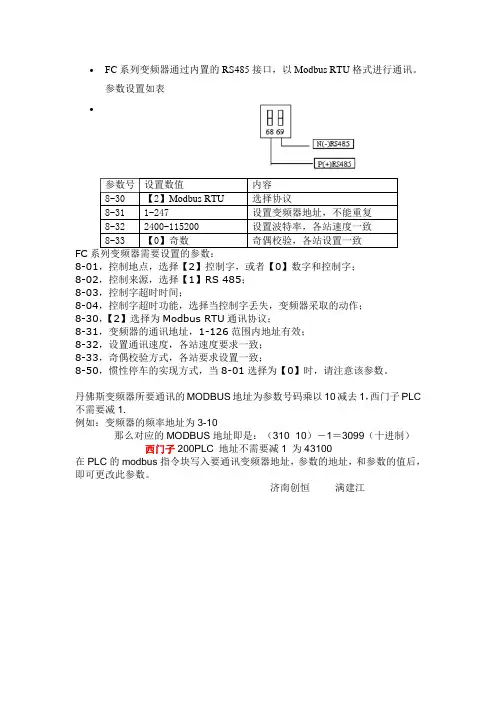 丹佛斯变频器modbus设置