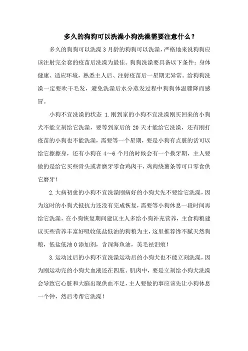 多久的狗狗可以洗澡小狗洗澡需要注意什么？