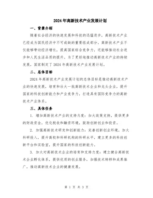 2024年高新技术产业发展计划