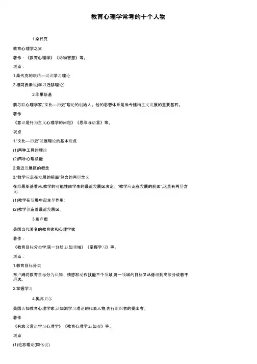教育心理学常考的十个人物