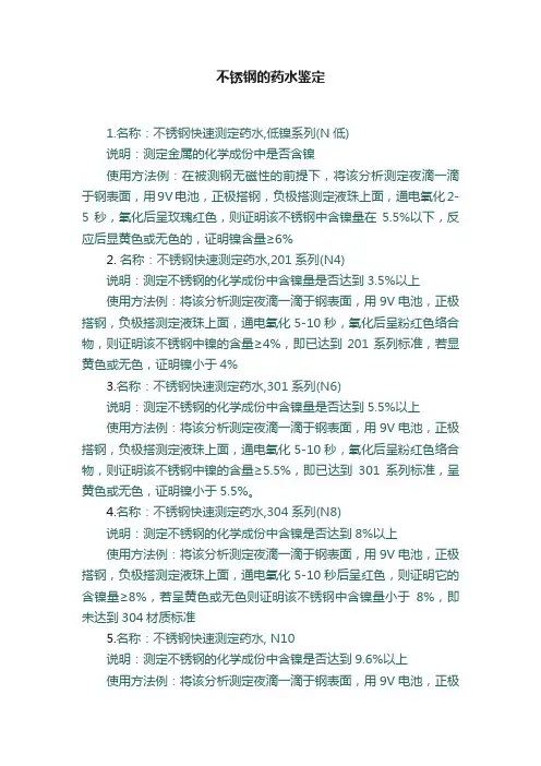 不锈钢的药水鉴定