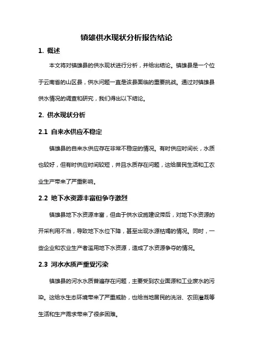 镇雄供水现状分析报告结论