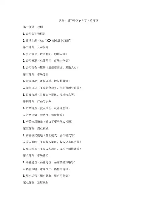 创业计划书路演ppt怎么做内容