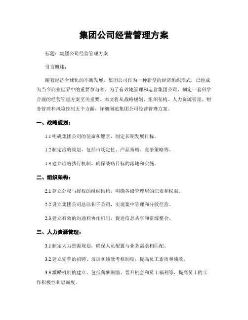 集团公司经营管理方案