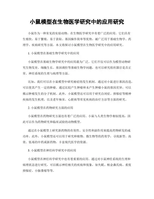 小鼠模型在生物医学研究中的应用研究