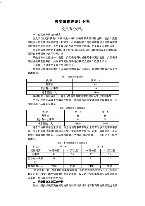 多变量描述统计分析——交叉表分析法